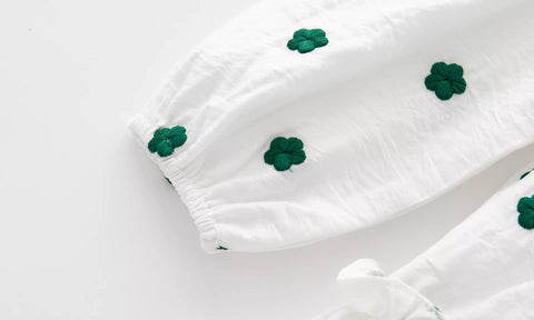 Girls V Collar Green Flower Ruffle Dress