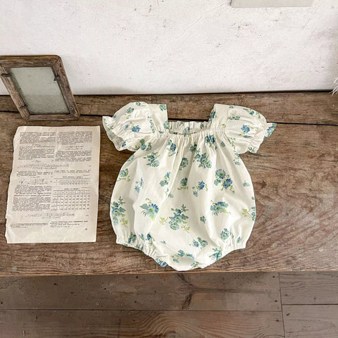 Baby Girl Blue Floral Bodysuit Set