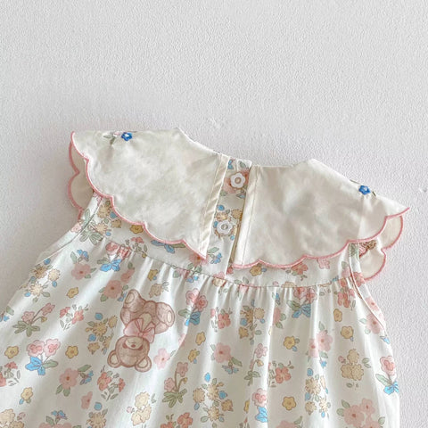 Baby Girl Sweet Teddy Bear Print Bodysuit