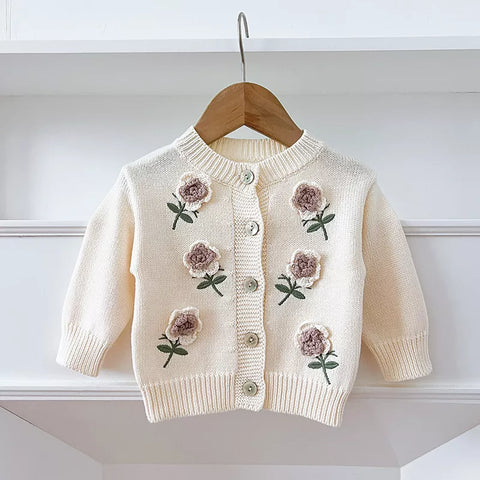 Baby Girl 3D Flower Button Up Cardigan