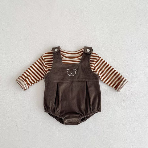 2 Pc Baby Boy Stripe Shirt Corduroy Bodysuit Set