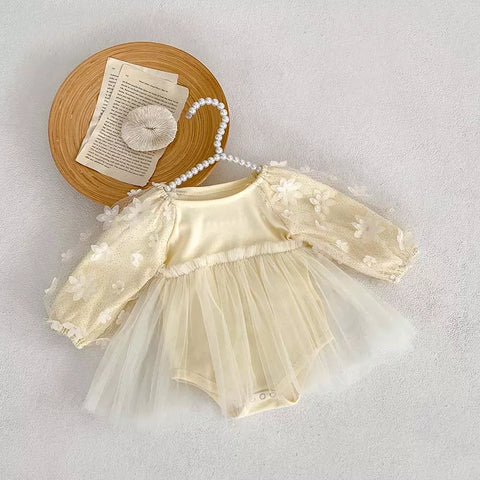 Baby Girl Flower Sleeve Mesh Skirt Dress