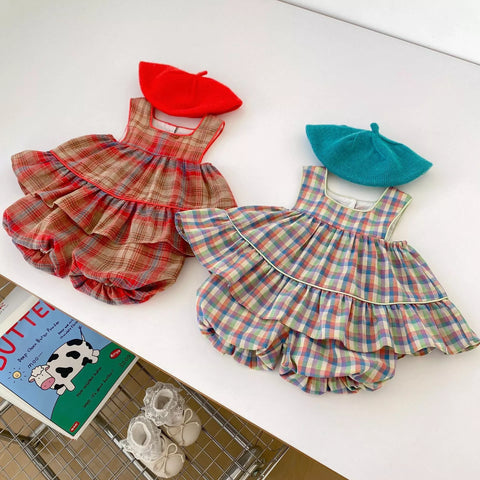 Girls Plaid Plaid Tank with Bubble Bloomer Shorts