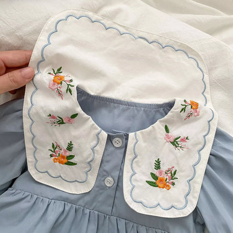 Baby Girl Floral Embroidery Collar Bodysuit Dress