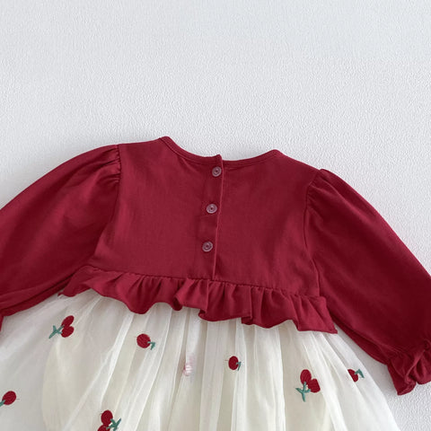 Baby Girl Cherry Long Sleeve Bodysuit Dress