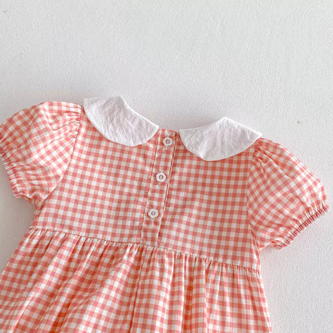 Baby Girl Bear Embroidery Gingham Bodysuit