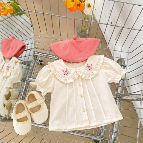 2 Pc Baby Girl Rabbit Collar Shirt & Skirt Set