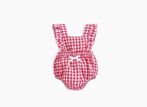 2 Pc Baby Girl Peter Pan Collar Gingham Plaid Bodysuit