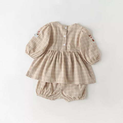 Baby Girl Plaid Peplum Shirt & Shorts Set