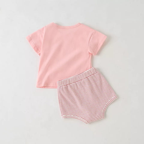 2 Pc Baby Girl Fruit Print Tee & Stripe Shorts Set