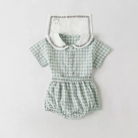2 Pc Baby Girl Gingham Plaid Sailor Collar Set