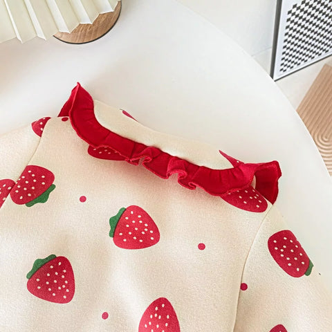 Baby Girl Strawberry Print Fleece Romper