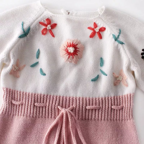 Baby Girl Knit Flower Crochet Bodysuit
