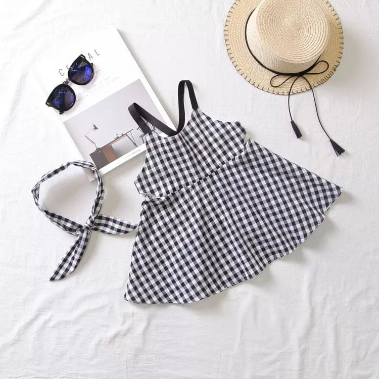 2 Pc Girls Gingham Plaid Sun Dress