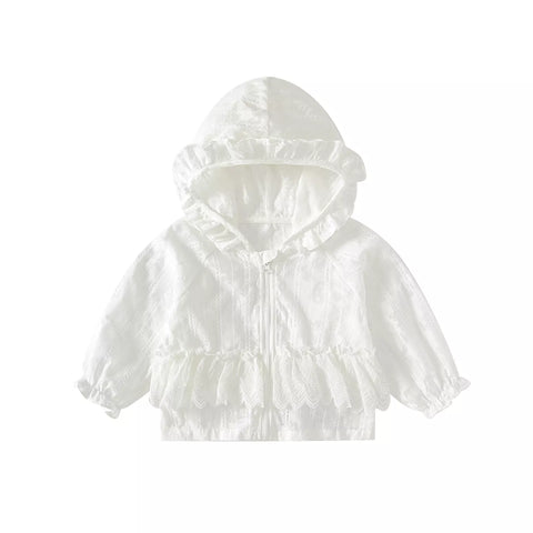 Girls Light Embroidered Lace Ruffle Jacket