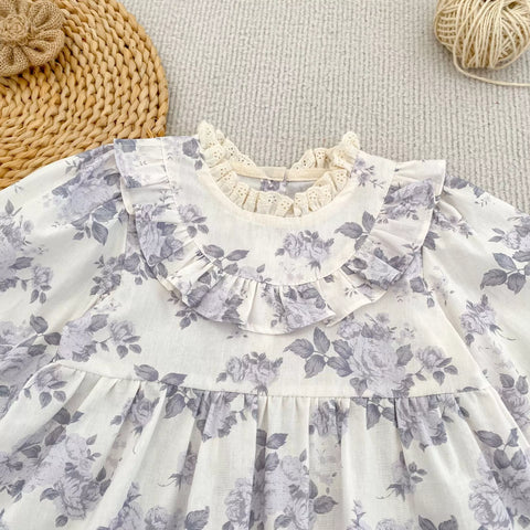 Girls Vintage Style Lavender Floral Bodysuit Dress