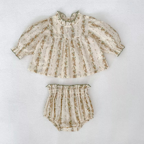 Baby Girl Flower Vine Long Sleeve Shirt & Shorts Set