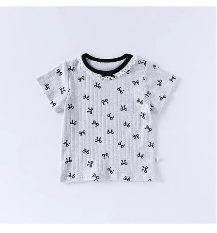 2 Pc Baby Girl Bow Print Tee & Bloomer Shorts Set