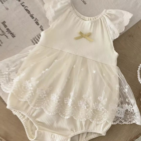 Baby Girls Sheer Lace Overlay Ribbed Bodysuit
