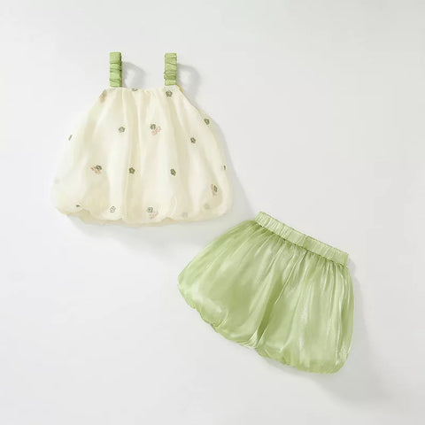 2 Pc Baby Sheen Bubble Blouse & Shorts Set