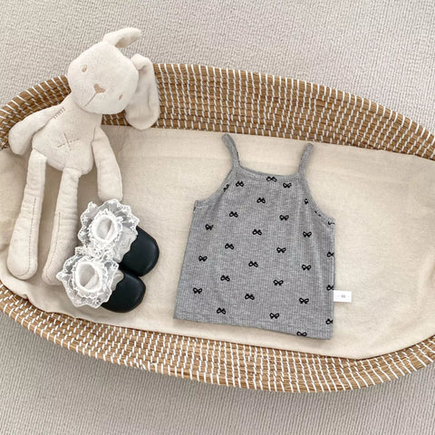 2 Pc Baby Girl Bow Print Cami & Bloomer Shorts Set