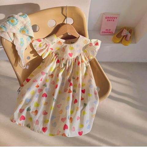 Girls Rainbow Hearts Swing Dress