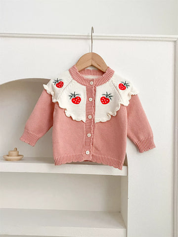2 Pc Baby Girl Strawberry Contrast Cardigan & Bodysuit Set