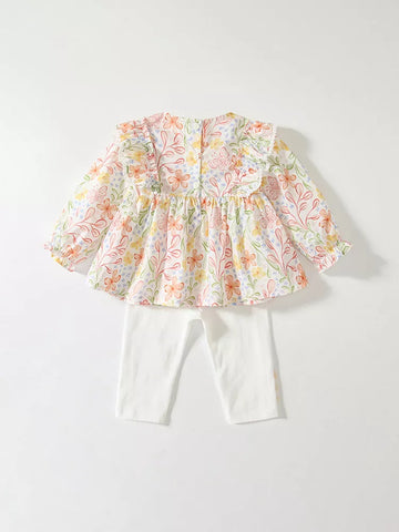 2 Pc Baby Girls Floral Blouse & Leggings Set