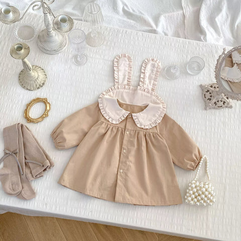 Baby Girl Autumn Rabbit Ear Collar Dress