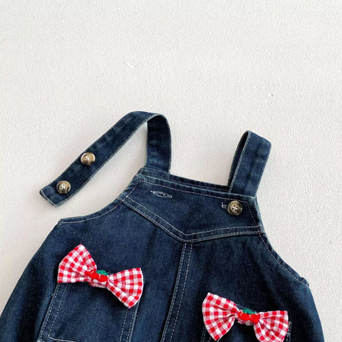 2 Pc Baby Girl Gingham Shirt & Denim Overall Set