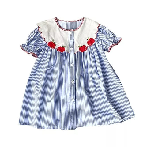 Girls Apple Collar Stripe Swing Dress