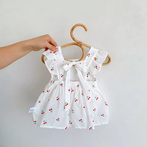 Baby Girls Swiss Dot Cherry Tie Back Dress