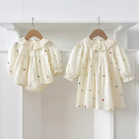 Girls Mini Fruit Embroidery Ruffle Collar Bodysuit or Dress