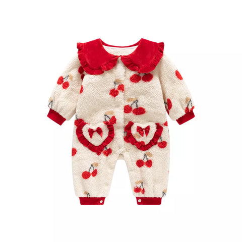 Baby Girl Cherry Print Fleece Romper