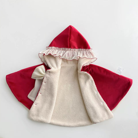 Girls Big Bow Ruffle Cape Shawl