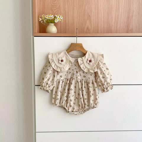 Girls Vintage Floral Ruffle Collar Bodysuit or Dress