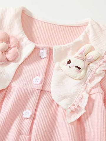 Baby Girl Waffle Knit Bunny Point Tip Collar Bodysuit