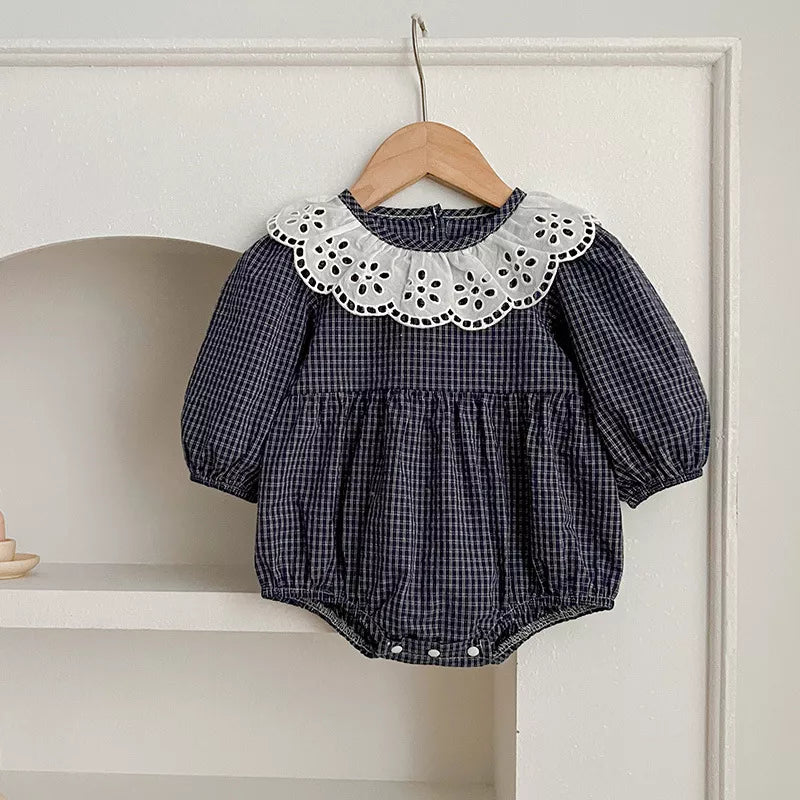 Girls Hollow Collar Plaid Bodysuit or Dress