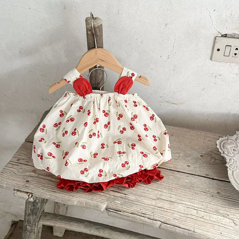 2 Pc Baby Girl Cherry Bubble Shirt & Shorts Set