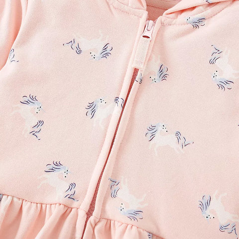 Girls Running Unicorn Print Ruffle Hem Hoodie