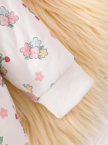 Baby Girl Floral Print Fleece Lined Bunny Ear Jacket