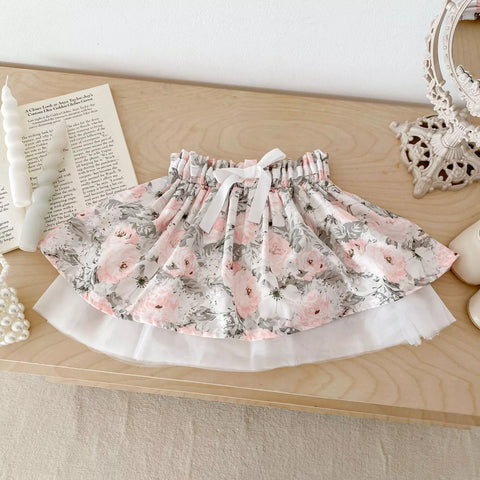 2 Pc Baby Girl Ruffle Collar Shirt & Floral Skirt Set