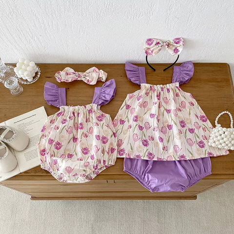 Baby Girl Tulip Print Bodysuit Set