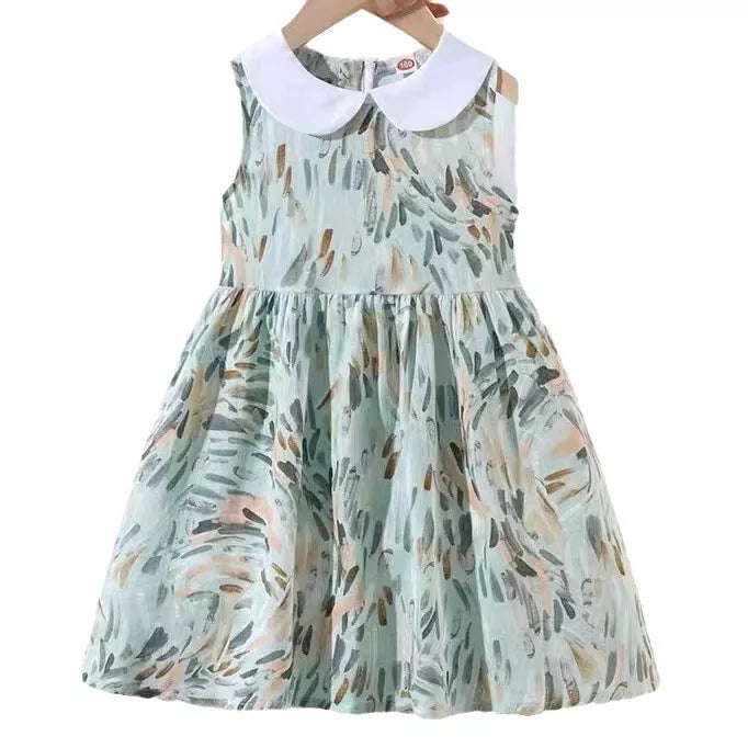 Girls Paint Swirl Pattern Collar Dress