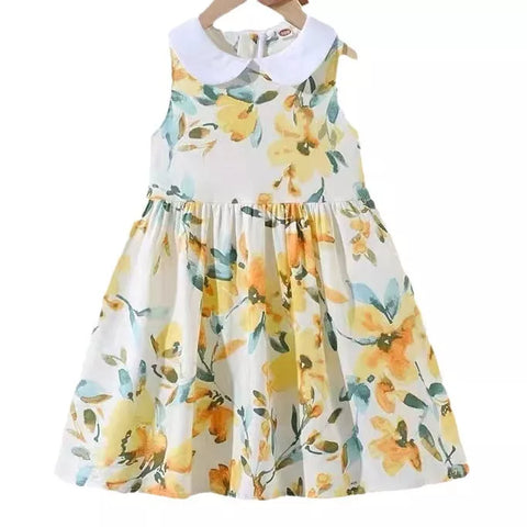 Girls Yellow Floral Collar Dress