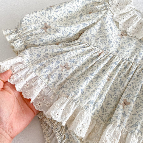 Baby Girl Vintage Floral Motif Ruffle Collar Dress