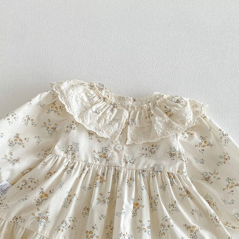 Baby Girl Vintage Floral Motif Ruffle Collar Dress