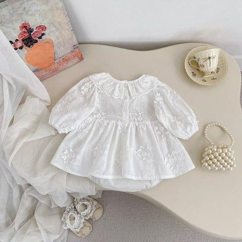 Baby Girl Sheer Floral Ruffle Collar Dress
