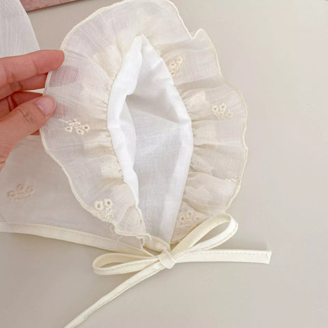 2 Pc Baby Girl Ethereal Ruffle Bib Bodysuit w/ Bonnet
