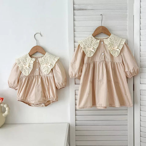 Girls Mini Bow Detail Peter Pan Collar Dress or Bodysuit
